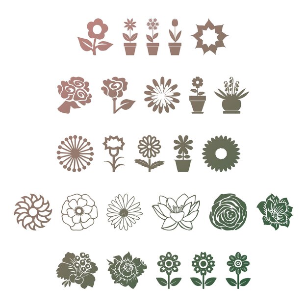 Photo flowers set items gradient effect photo jpg vector set