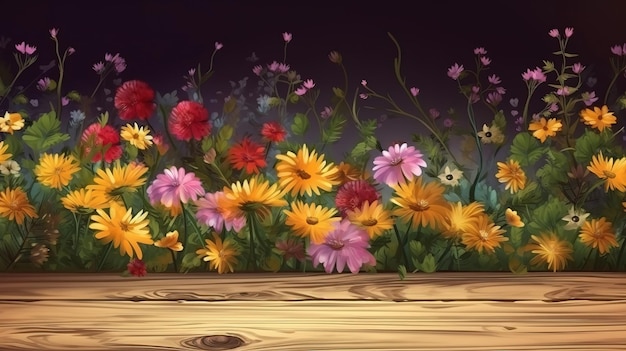 Flowers on shabby wooden surface Generative Ai