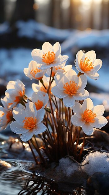 Photo flowers in the snow by person