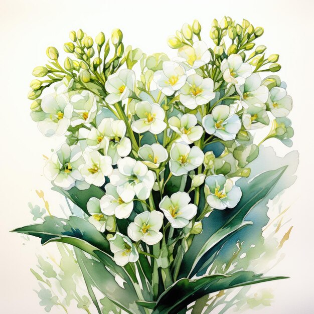 부드러운 수채화의 꽃 백색 배경에 식물학적 시각 놀라운 마이크로 스 P의 창의성