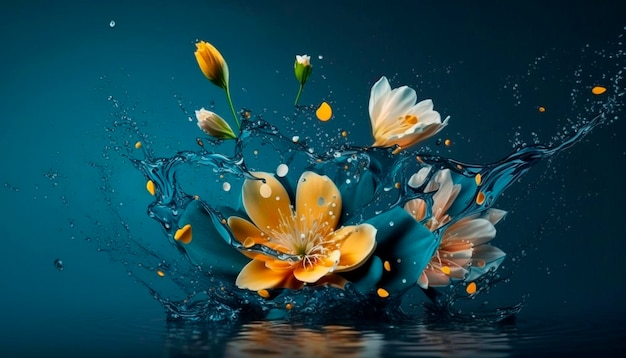 Flowers splash beautiful postcard or place for a subject generative ai