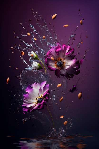 Flowers splash beautiful postcard or place for a subject Generative AI