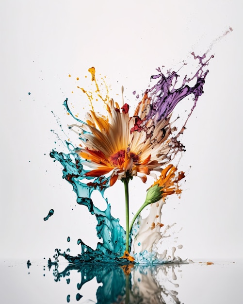 Flowers in splashes of colorful watercolourful colours