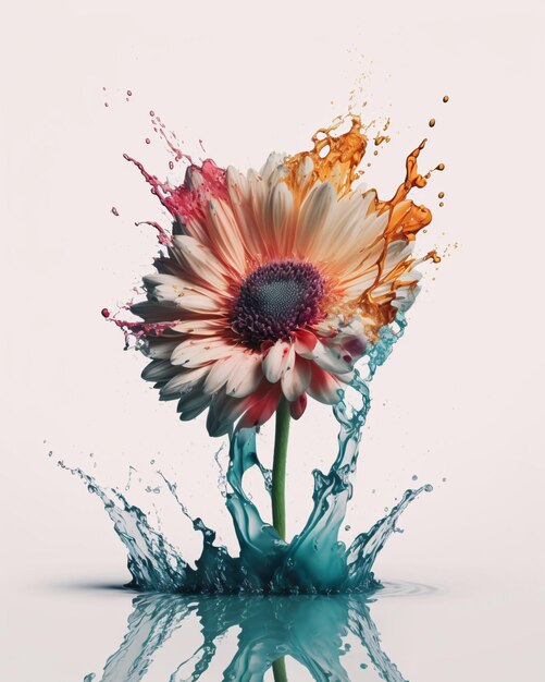 Flowers in splashes of colorful watercolourful colours