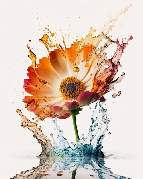 Flowers in splashes of colorful watercolourful colours