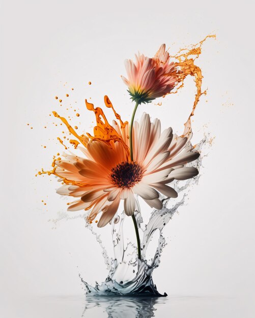 Flowers in splashes of colorful watercolourful colours