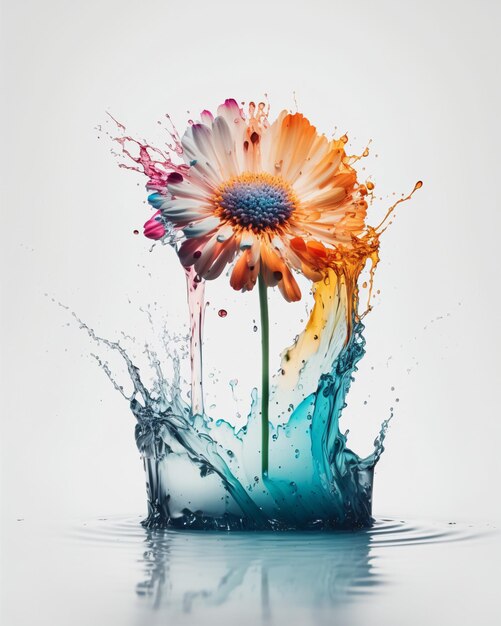 Flowers in splashes of colorful watercolourful colours