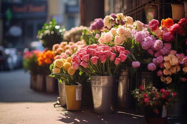 Flowers at a street market in Paris France