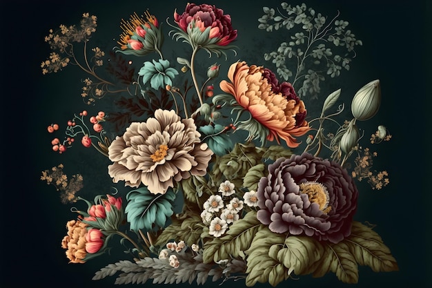 Photo flowers in the style of watercolor art. luxurious floral elements, botanical background or wallpaper