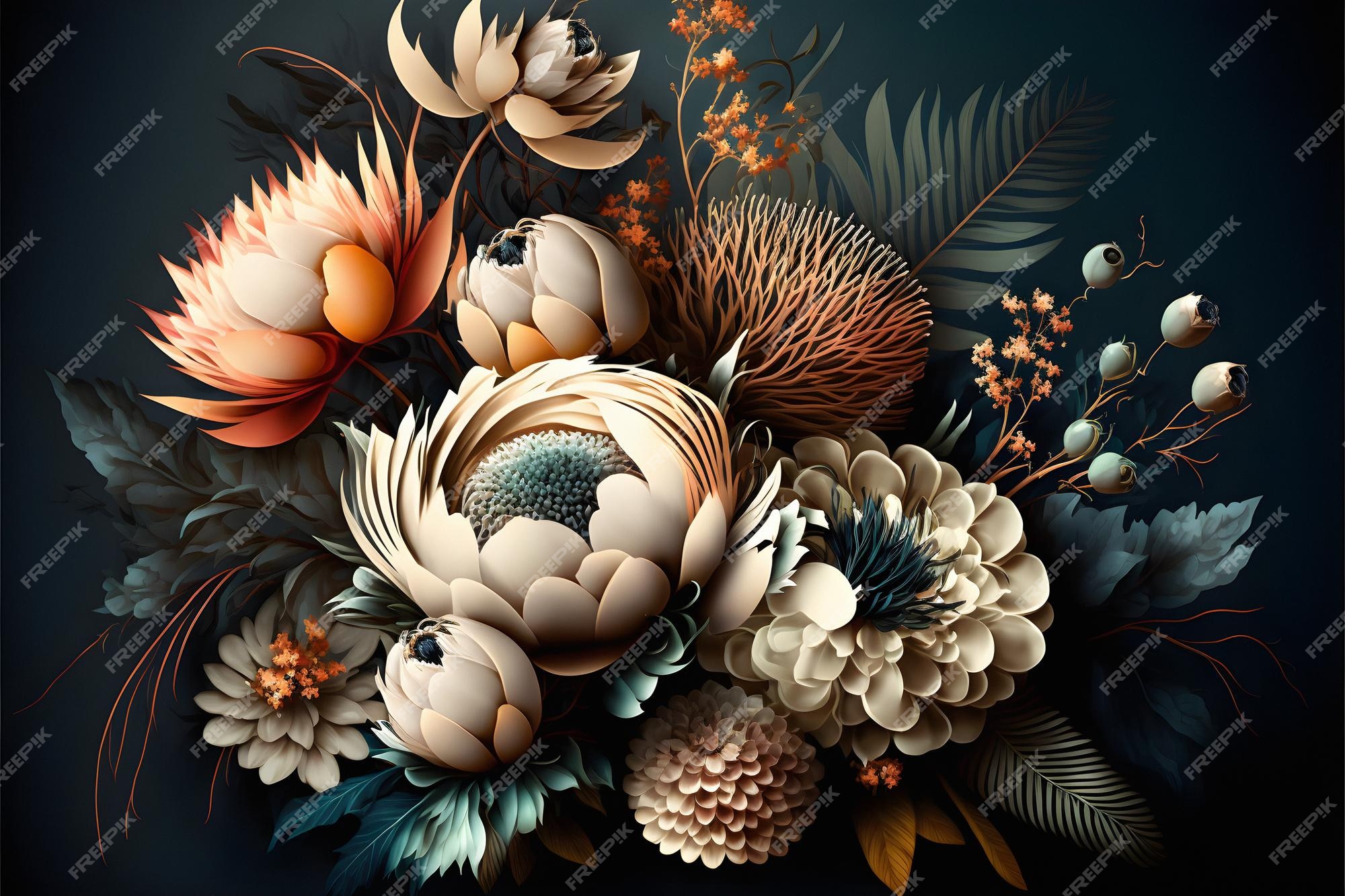 Premium Photo | Flowers in the style of watercolor art. luxurious floral elements, botanical background or wallpaper Premium Photo | Flowers in the style of watercolor art. luxurious floral elements, botanical background or wallpaper