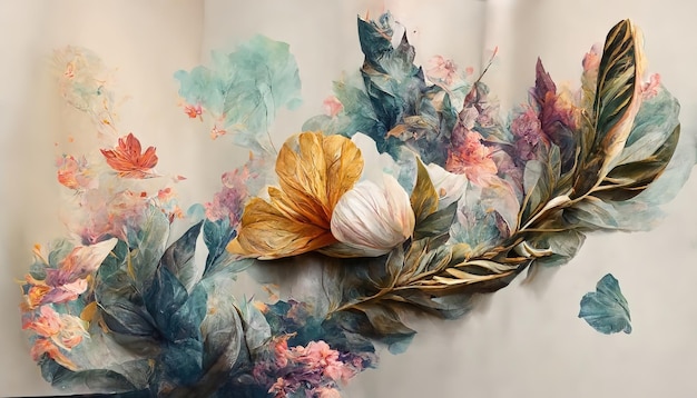 Flowers in the style of watercolor art Luxurious floral elements botanical background