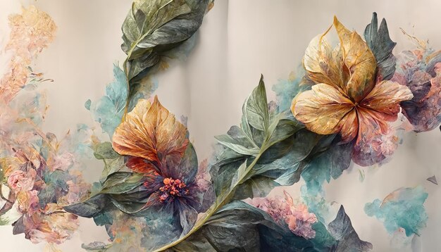 Flowers in the style of watercolor art Luxurious floral elements botanical background