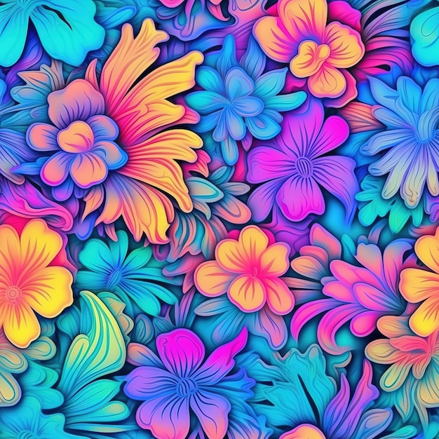 flowers tropic pattern in neon colors