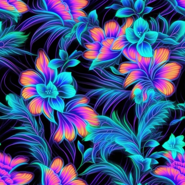 flowers tropic pattern in neon colors