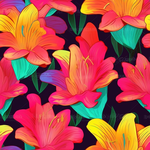 flowers tropic pattern in neon colors