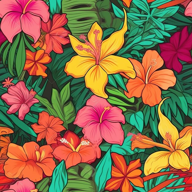 flowers tropic pattern in neon colors