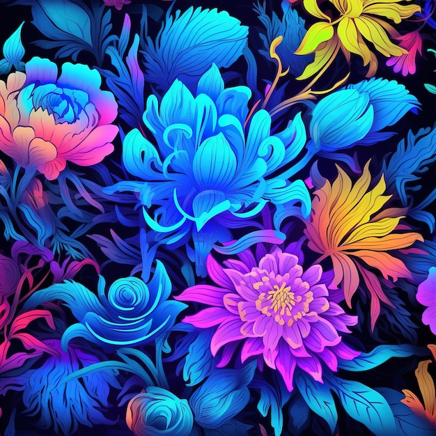 flowers tropic pattern in neon colors