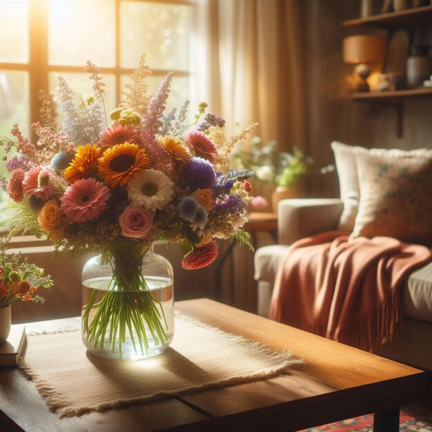 リビングルームの花瓶の中の花