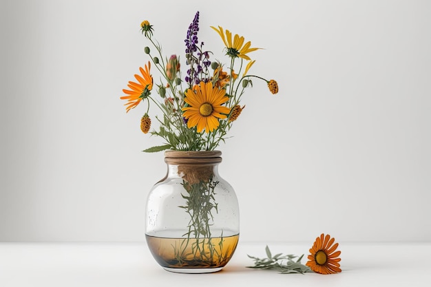 Flowers in vase on white background