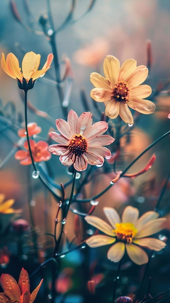 flowers in a vase with water drops on them