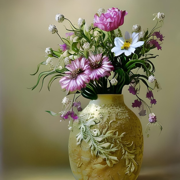 Цветы вазы птица