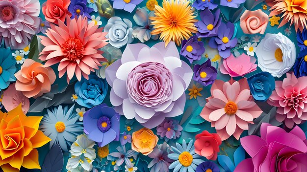 Photo flowers wall background paper cut style