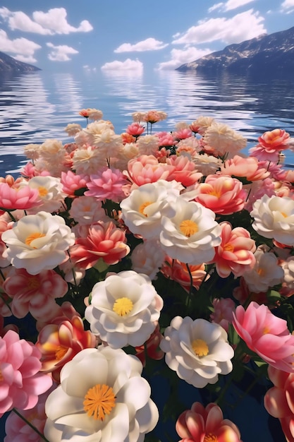 ガルダ湖の水の中の花 ラゴ ディ ガルダ イタリア