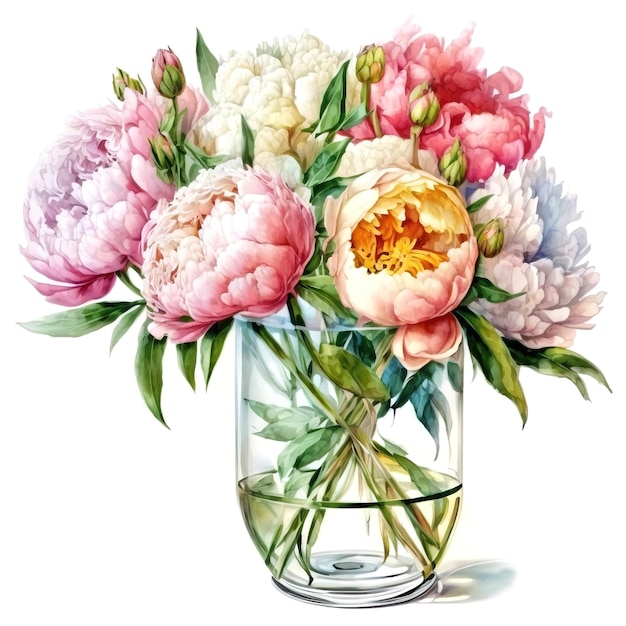 花の水彩画。植物のイラスト。ジェネレーティブ AI