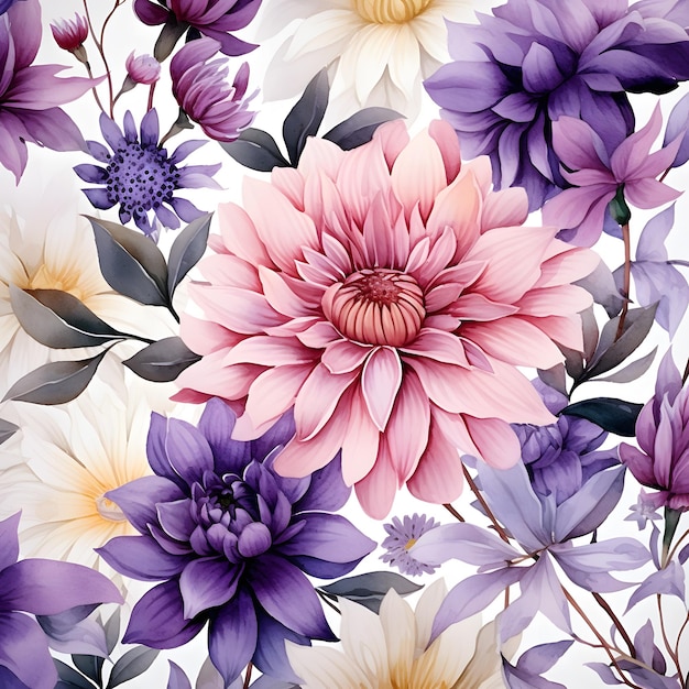 flowers watercolor seamless pattern