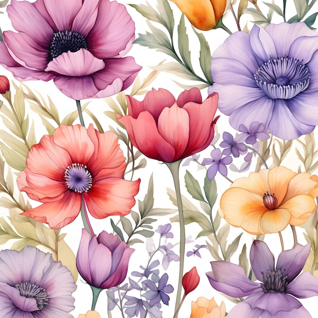 flowers watercolor seamless pattern