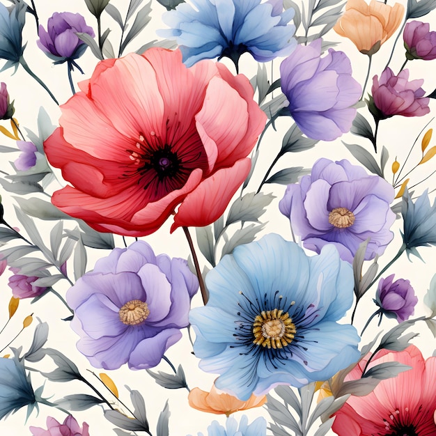 flowers watercolor seamless pattern