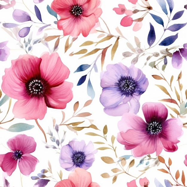 Flowers watercolor seamless patterns