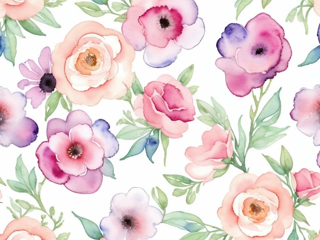 花の水彩画のシームレスなパターン