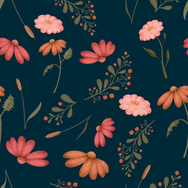 Flowers watercolor seamless patterns