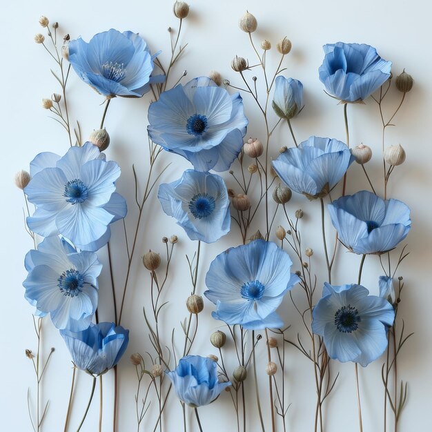 Photo flowers on a white background in gentle blues