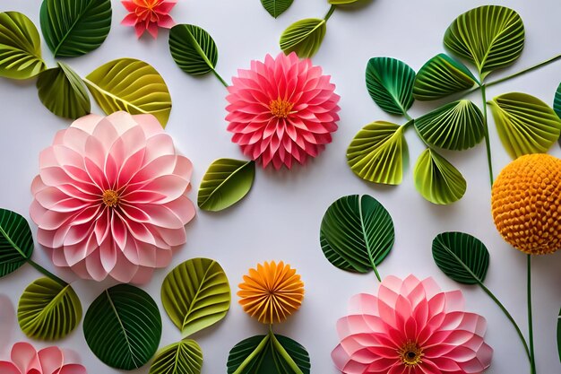 Flowers on a white background with a green and yellow ribbon