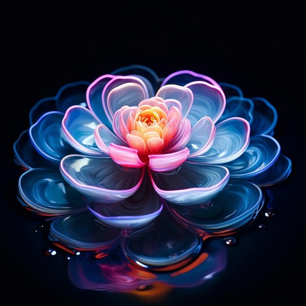 flowers with a cinematic Effect on symmetrical colorful water