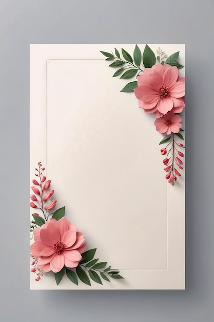 flowers with greeting card floral frame mockup card