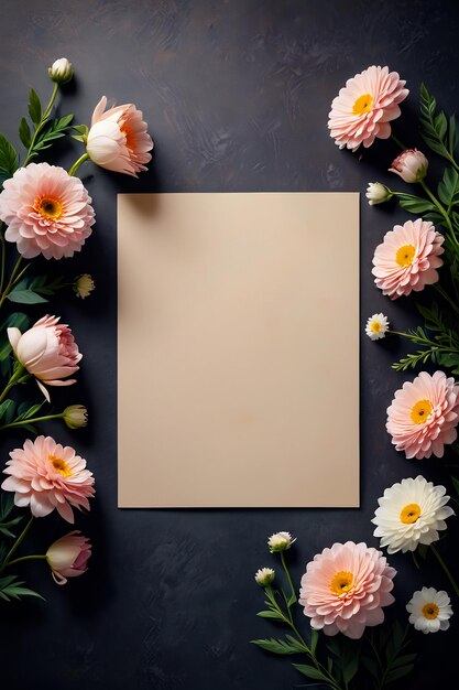 flowers with greeting card floral frame mockup card