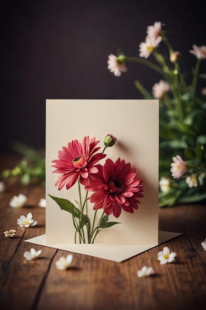 flowers with greeting card floral frame mockup card