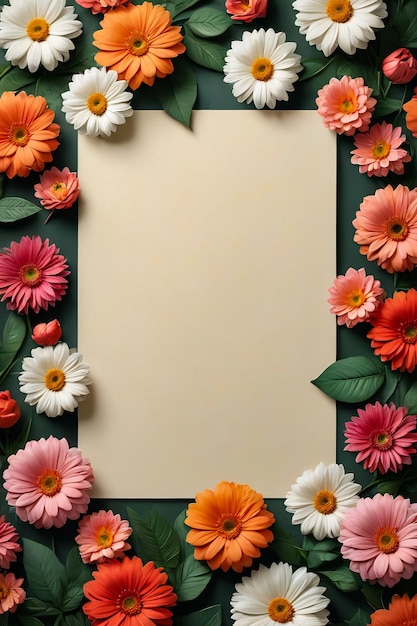 flowers with greeting card floral frame mockup card