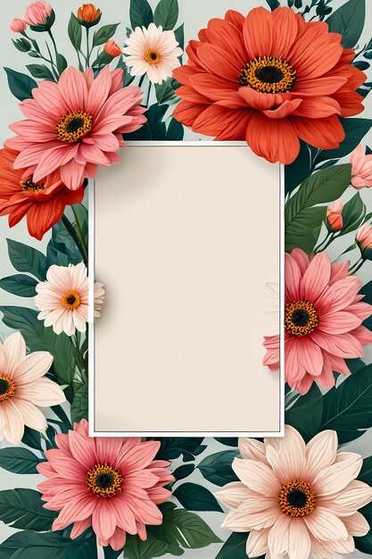 flowers with greeting card floral frame mockup card