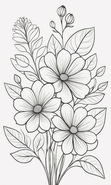 flowers with leaves coloring pages