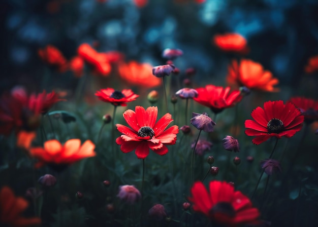 Flowers with rounded petals in spring background