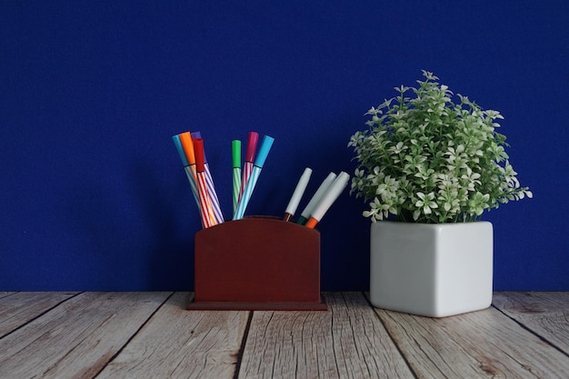 Photo flowers with stationery on the table