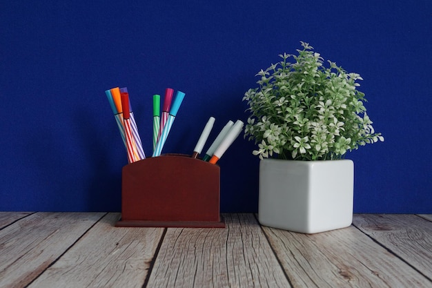 Photo flowers with stationery on the table