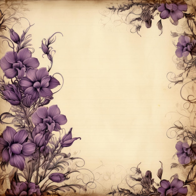 Flowers with vintage paper Perfect old paper frame with floral decoration Background copy space text