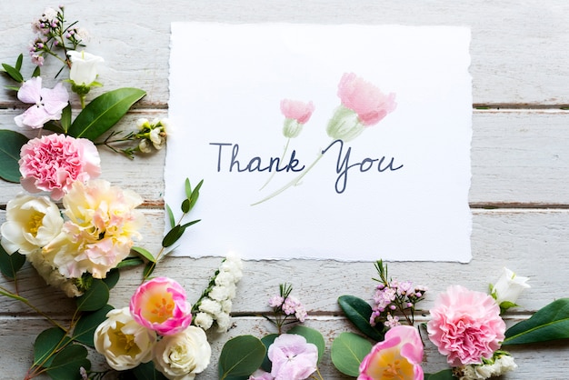 Photo flowers withthank you wishing card