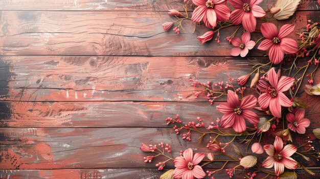 flowers on wooden background