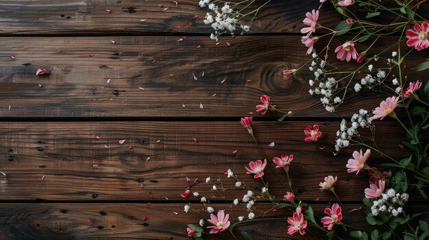 flowers on wooden background